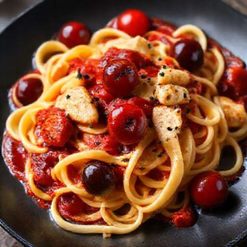 Феттучини с Курицей и Черешневым Соусом