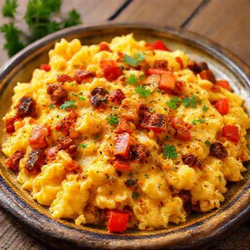 Spanish-Style Scrambled Eggs with Chorizo and Peppers