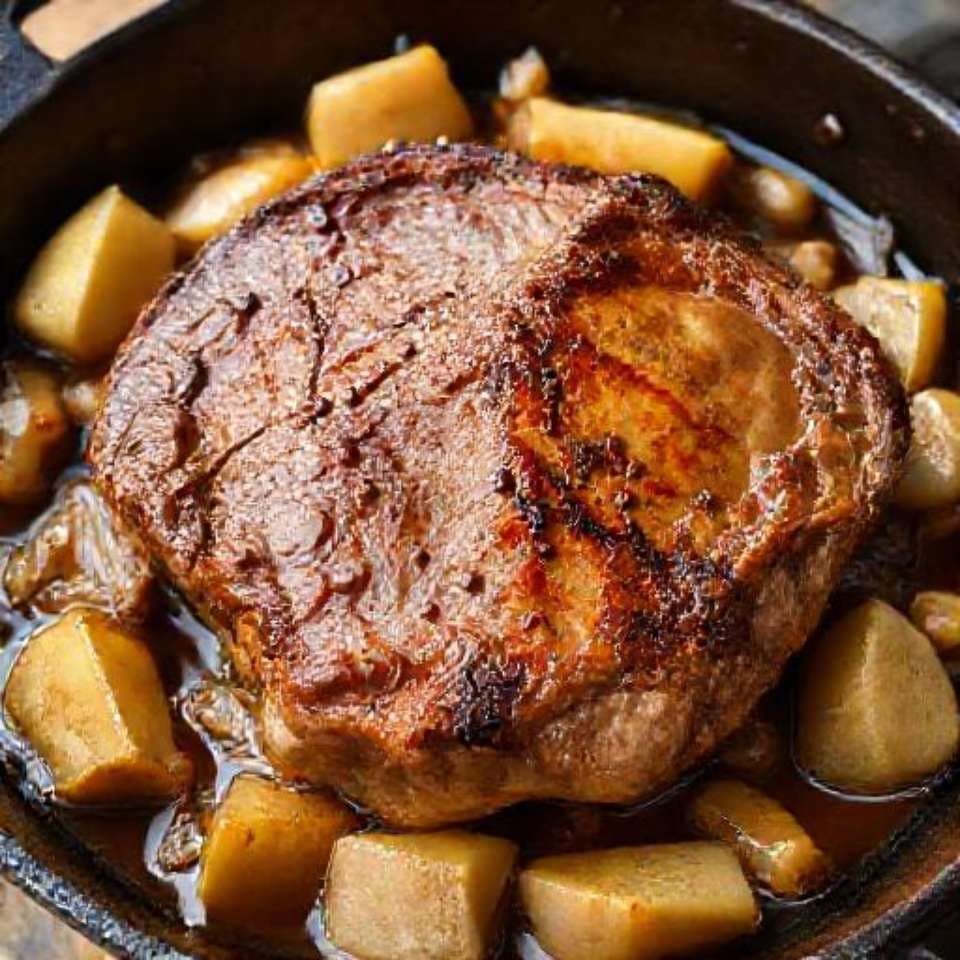 Braised Pork Chops with Apples and Onions