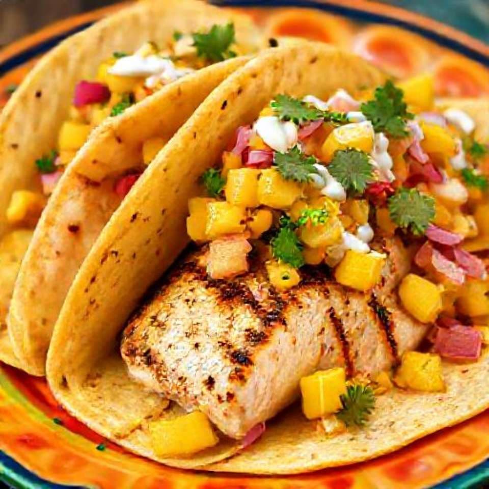 Spicy Grilled Fish Tacos with Mango Salsa