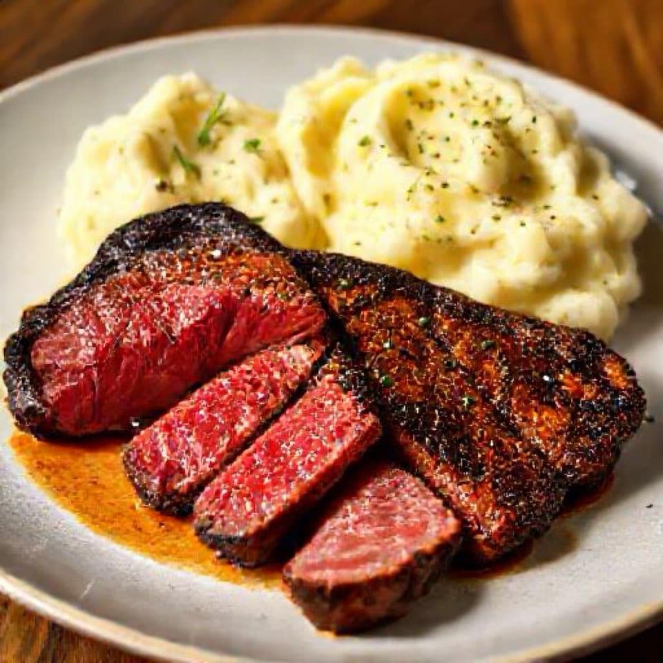 Ribeye Steak with Garlic-Herb Potato Mash