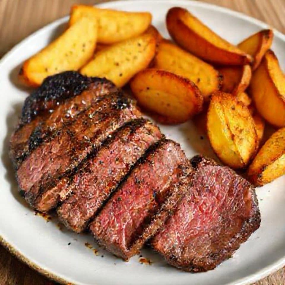 Quick Pan-Fried Ribeye with Roasted Potato Wedges