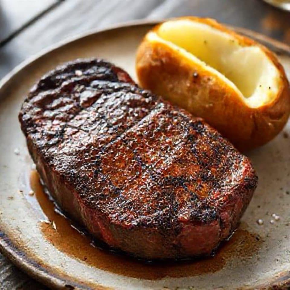 Classic Pan-Seared Ribeye with Baked Potato