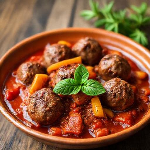 קציצות בקר ברוטב עגבניות ופלפלים (טוויסט ים תיכוני)