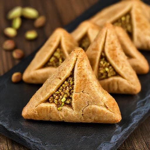 אוזני המן במילוי חלווה ופיסטוקים (טוויסט מזרח תיכוני)
