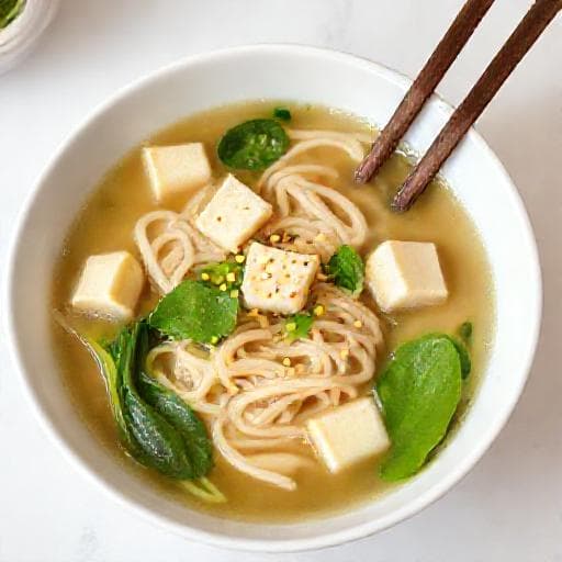 Schnelle Udon-Suppe mit Tofu und Pak Choi