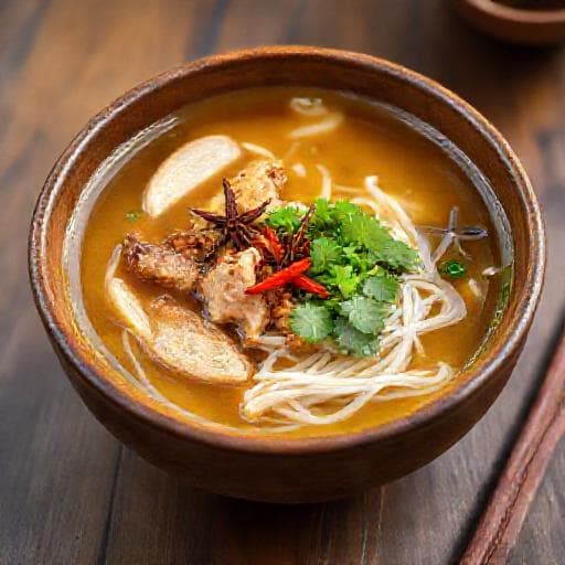 Pho Ga mit geröstetem Hähnchen und Ingwer-Brühe