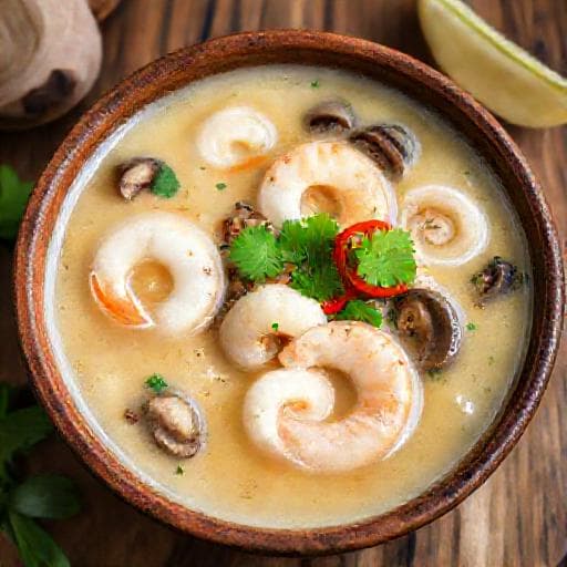 Tom Kha Gai mit Garnelen und Ingwer