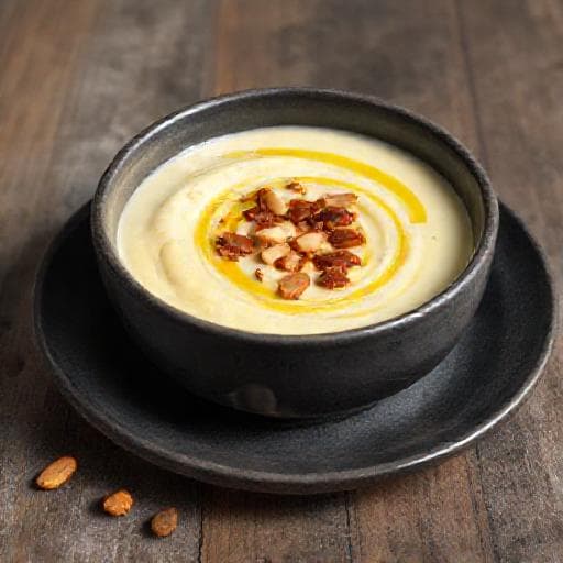 Blumenkohlsuppe mit gerösteten Mandeln und Speck