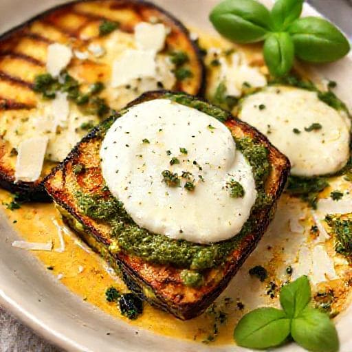 Parmigiana di Melanzane Bianca con Pesto e Burrata