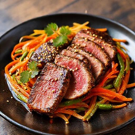 Tonno Scottato al Sesamo con Salsa Teriyaki e Verdure Croccanti