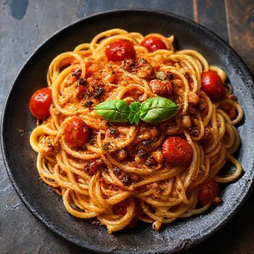 Bigoli in Salsa con Pomodorini Confit