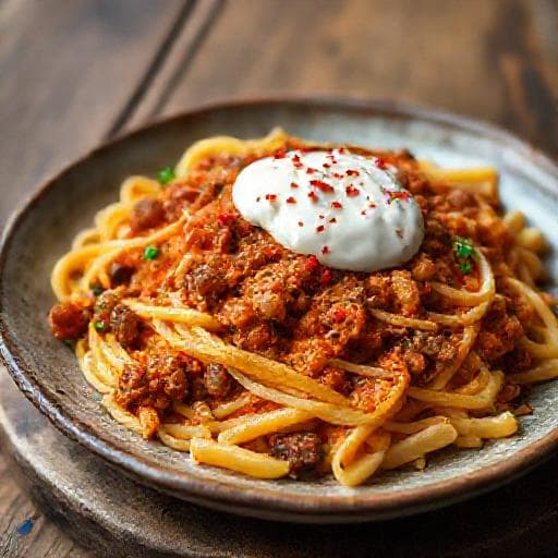 Quick Turkish-Style Pasta with Spiced Meat and Yogurt