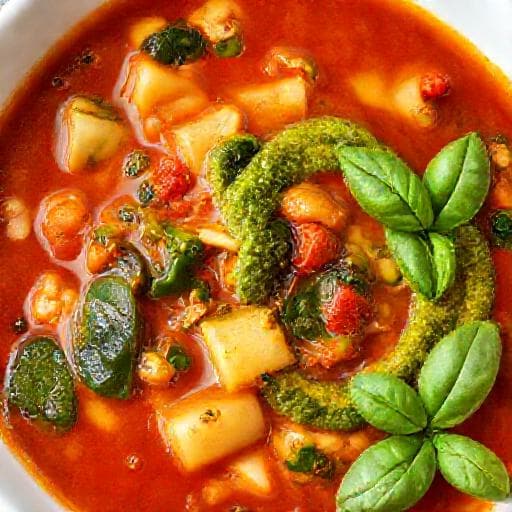 Vegetarian Lasagna Soup with Pesto Swirl