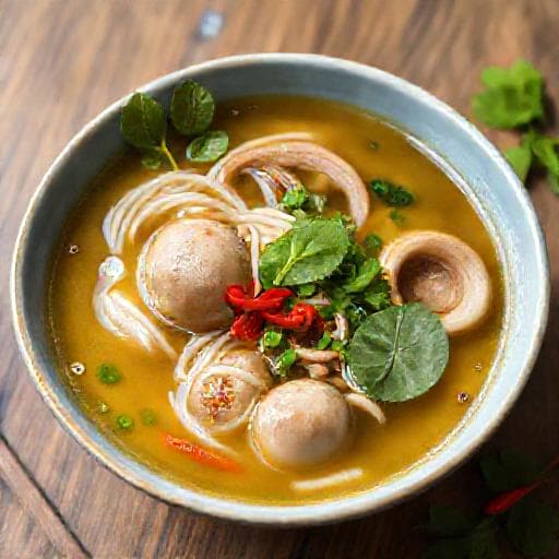 Bún Mọc Chay (Vegetarian 'Pork' Meatball Noodle Soup)
