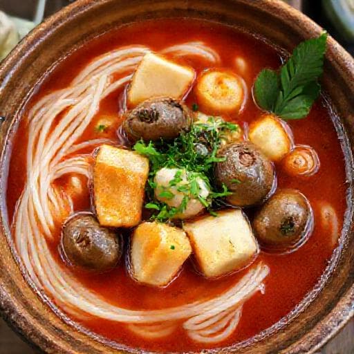 Bún ốc Chuối Đậu (Snail, Tofu, and Banana Blossom Noodle Soup)