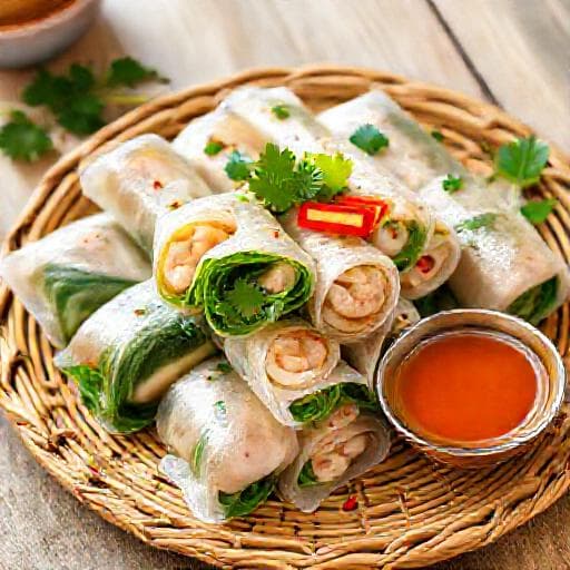 Mực Trứng Hấp Cuốn Rau Muống with Lemongrass and Chili