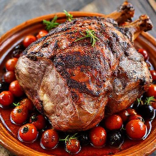Gigot d’agneau à la provençale, olives et tomates