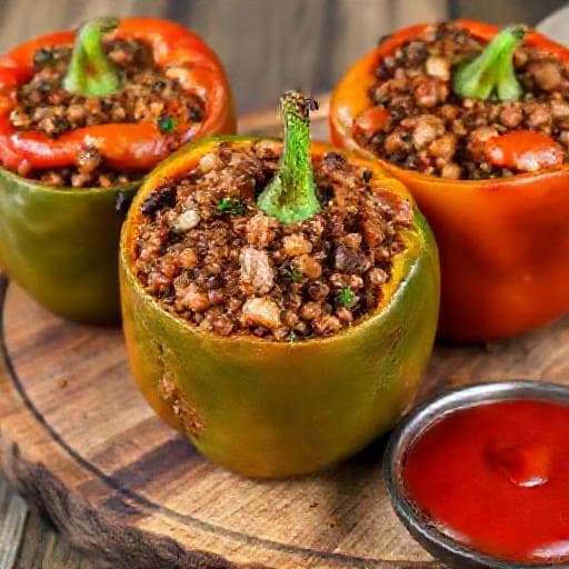 Poivrons Farcis Végétariens aux Lentilles et Champignons