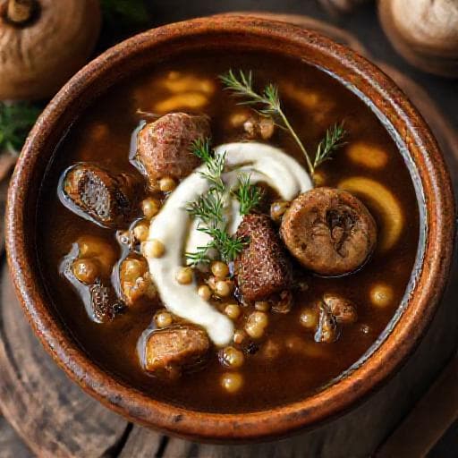 Uzená polévka s kroupami a houbami (regionální varianta)