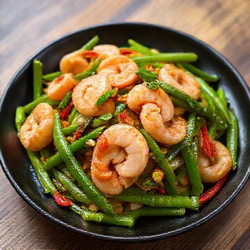 ผัดสะตอกุ้งสดพริกสด