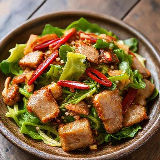 ผัดผักบุ้งหมูกรอบ