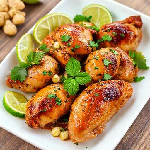 ไก่อบสมุนไพรซอสขิง-มะนาว