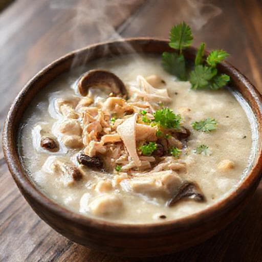 โจ๊กไก่ใส่ขิงและเห็ดหอม