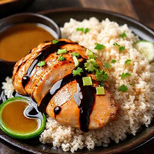 ข้าวมันไก่สิงคโปร์ซอสพริกไทยดำ
