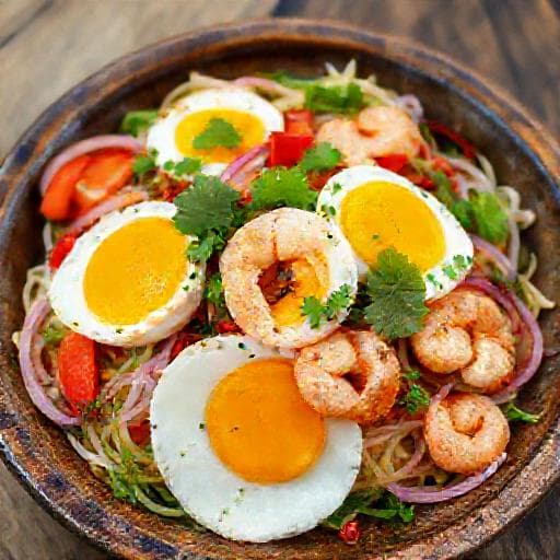 ยำไข่ดาวทรงเครื่อง (ใส่กุ้งสุก)