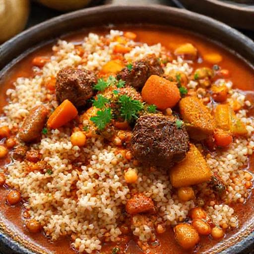 كسكسي ليبي تقليدي باللحم والخضروات
