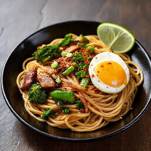 Pad See Ew with Gai Lan and Crispy Pork Belly
