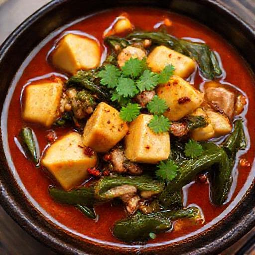 Mapo Tofu with Preserved Mustard Greens (Mei Cai)