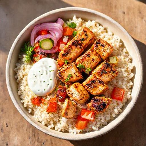 Chicken Souvlaki Bowls with Lemon-Herb Rice