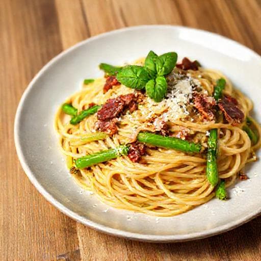 Carbonara with Smoked Pancetta and Asparagus
