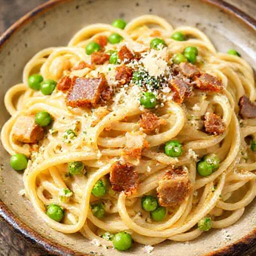 Fettuccine Alfredo with Pancetta and Peas