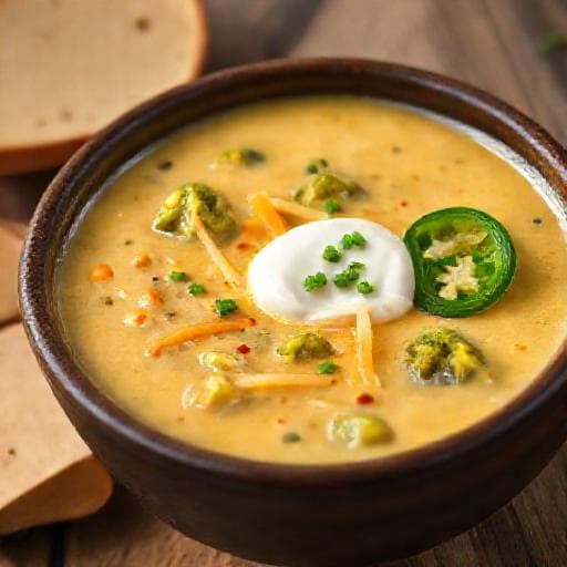 Spicy Broccoli Cheddar Soup with Smoked Gouda