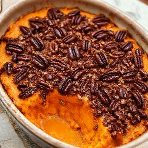 Sweet Potato Casserole with Bourbon-Pecan Topping