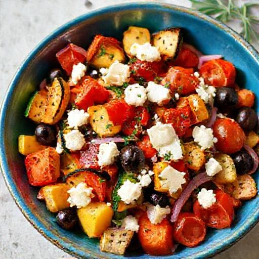 Mediterranean Roasted Vegetable Salad with Feta and Olives