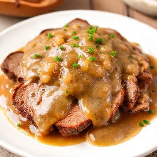 Quick Oven-Baked Brisket with Onion Gravy