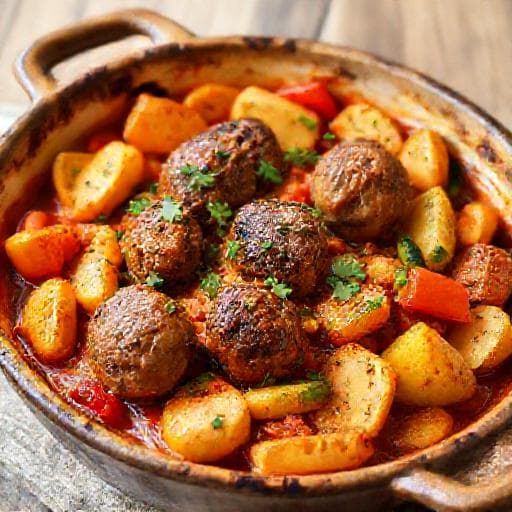 كفتة بالبطاطا في الفرن مع الخضروات