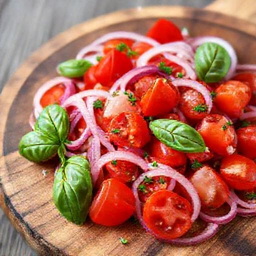 Brza Salata od Rajčice i Crvenog Luka s Bosiljkom