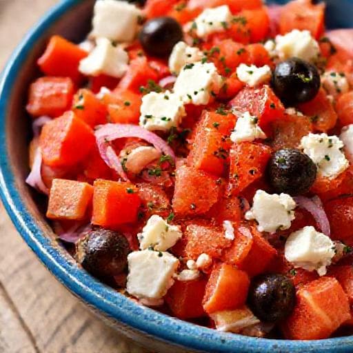Salata od Rajčice i Luka s Feta sirom i Maslinama