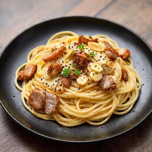 Carbonara s dimljenom svinjskom potrbušnicom i češnjakom