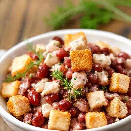 Классический салат с фасолью и сухариками