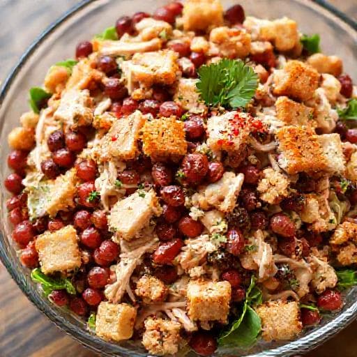 Салат с фасолью, копченой курицей и грецкими орехами