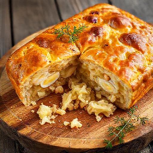 Классическая кулебяка с капустой и яйцом