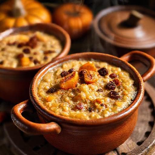 Пшённая каша с тыквой и сухофруктами в горшочке