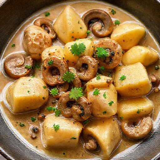 Тушёная картошка с курицей и грибами