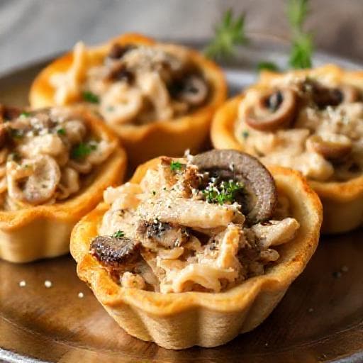 Быстрый Жюльен с курицей и грибами в тарталетках